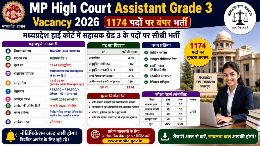 MP High Court Assistant Grade 3 Vacancy 2026
