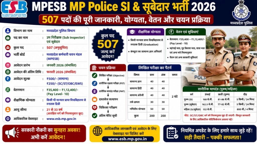 MPESB MP Police SI & Subedar Bharti 2026